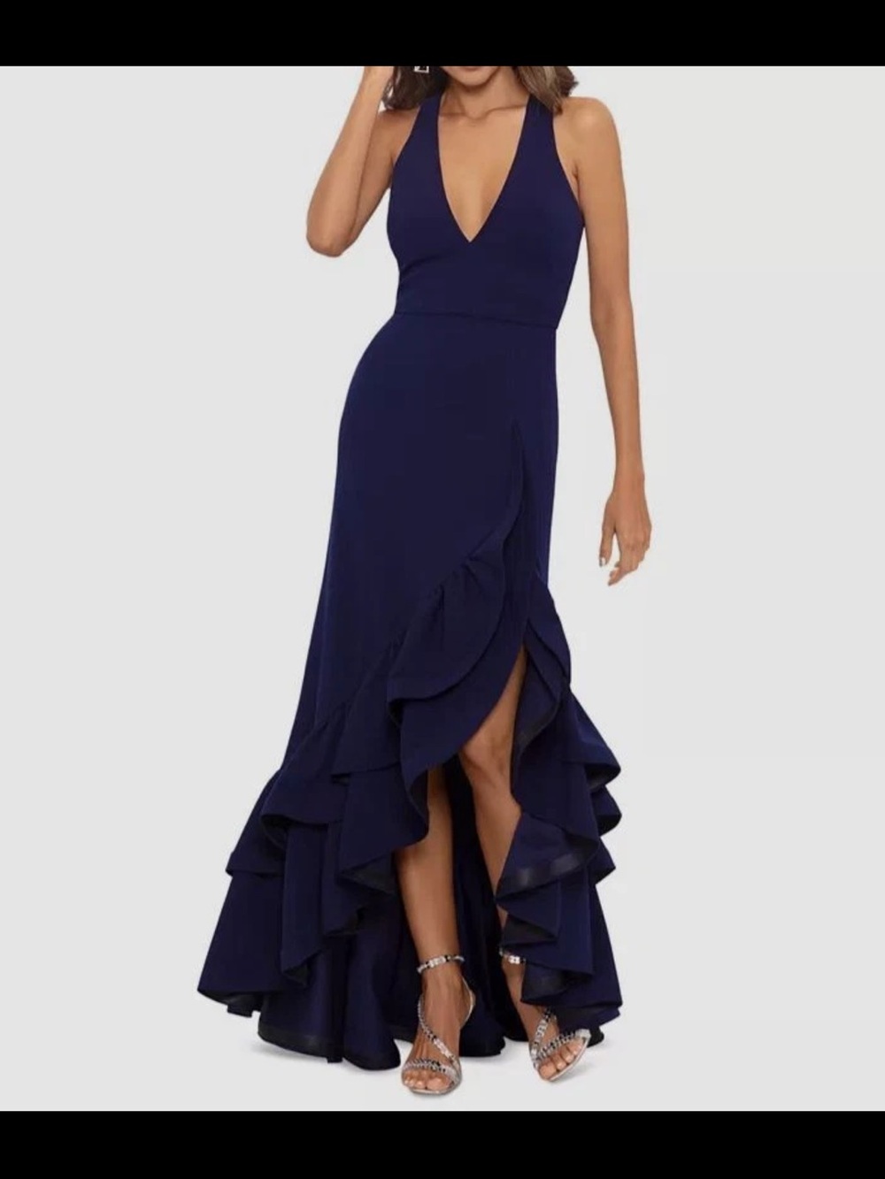 Betsy & Adam Black High-Low Ruffle Gown 12 NWT